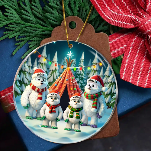 Bigfoot-Familien-Camping-Keramikschmuck, 2024 Lustiger, skurriler Familienschmuck, Weihnachtsschmuck für Camping-Familien, für Camper