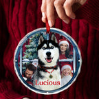 Personalisiertes rundes Acryl-Ornament mit Foto Ihres Haustiers – „Purry And Bright“