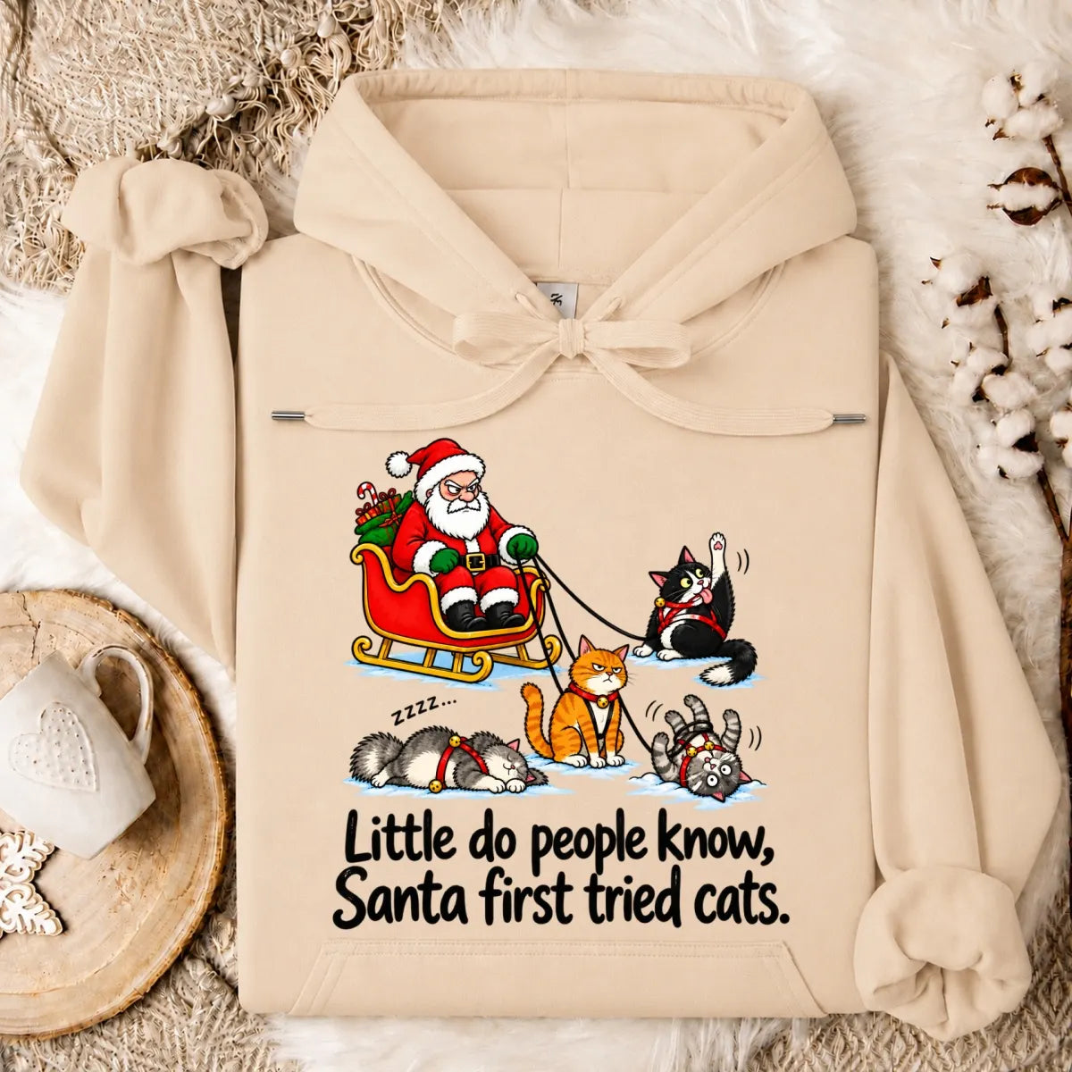 Little Do People Know Santa First Tried Cats Funny Christmas Shirt