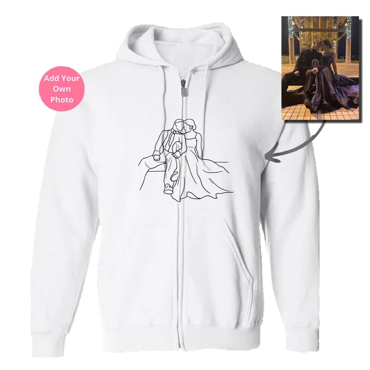 💝ARTIST HANDCRAFTED - PERSONALIZED PHOTO LINE DRAWING HOODIE ♥ CREWNECK