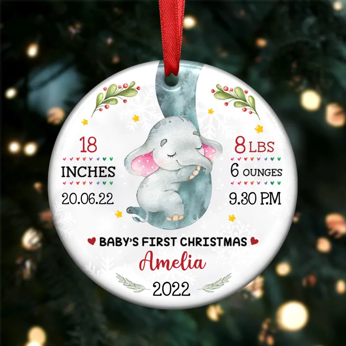Baby - Elephant Baby First Christmas - Personalized Christmas Ornament