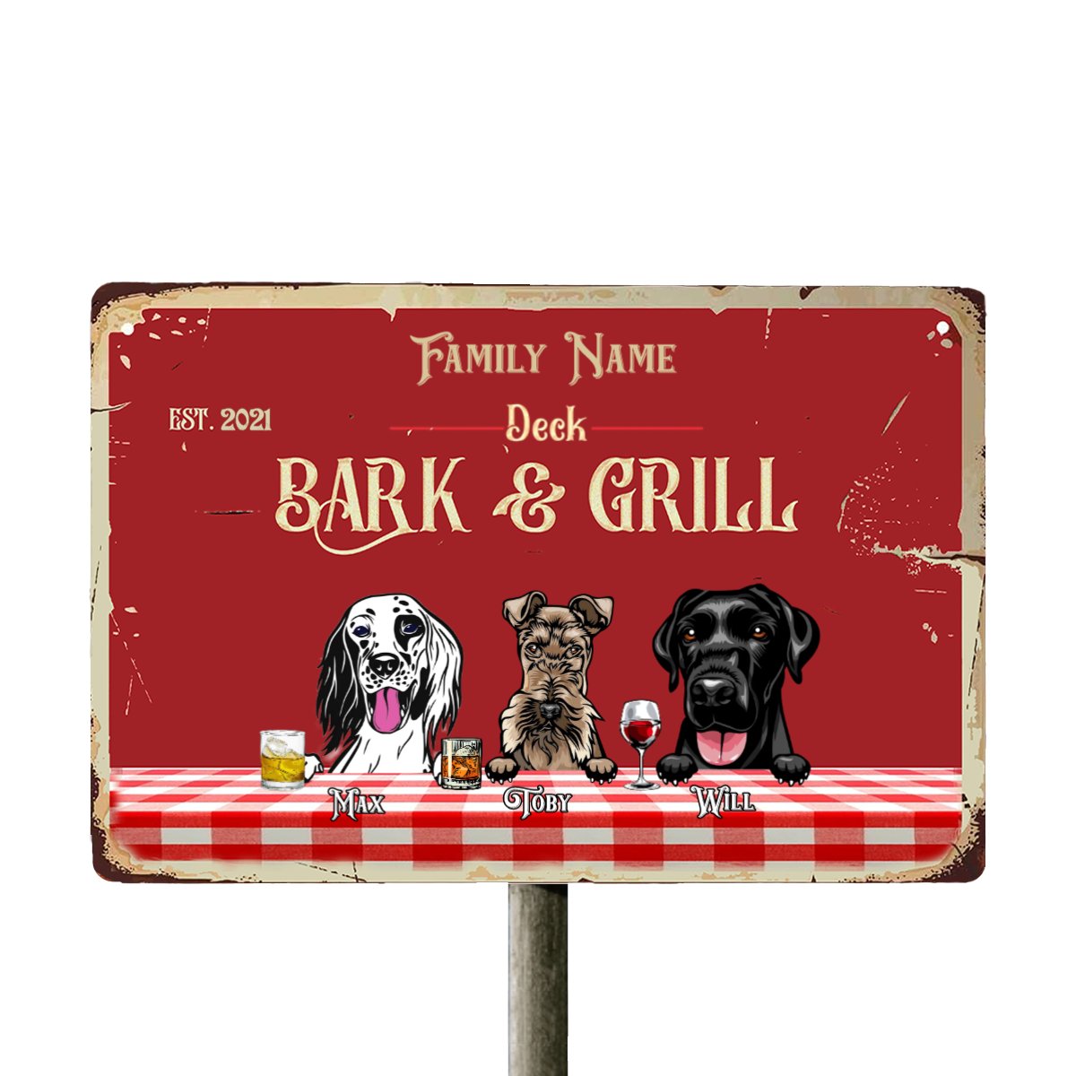 Backyard Bark & Grill Dog Funny Personalized Metal Sign