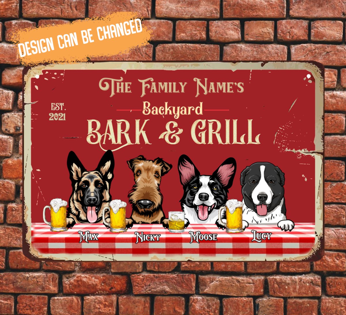 Backyard Bark & Grill Dog Funny Personalized Metal Sign