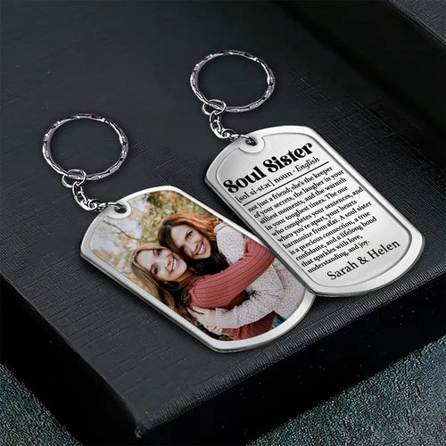 Besties - Custom Photo Soul Sister Definition - Personalized Aluminum Keychain