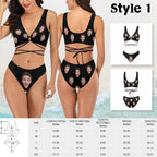 Bikini - Custom Big Face Black Swimsuit With Solid Color - Personalized Bikini Swimsuit