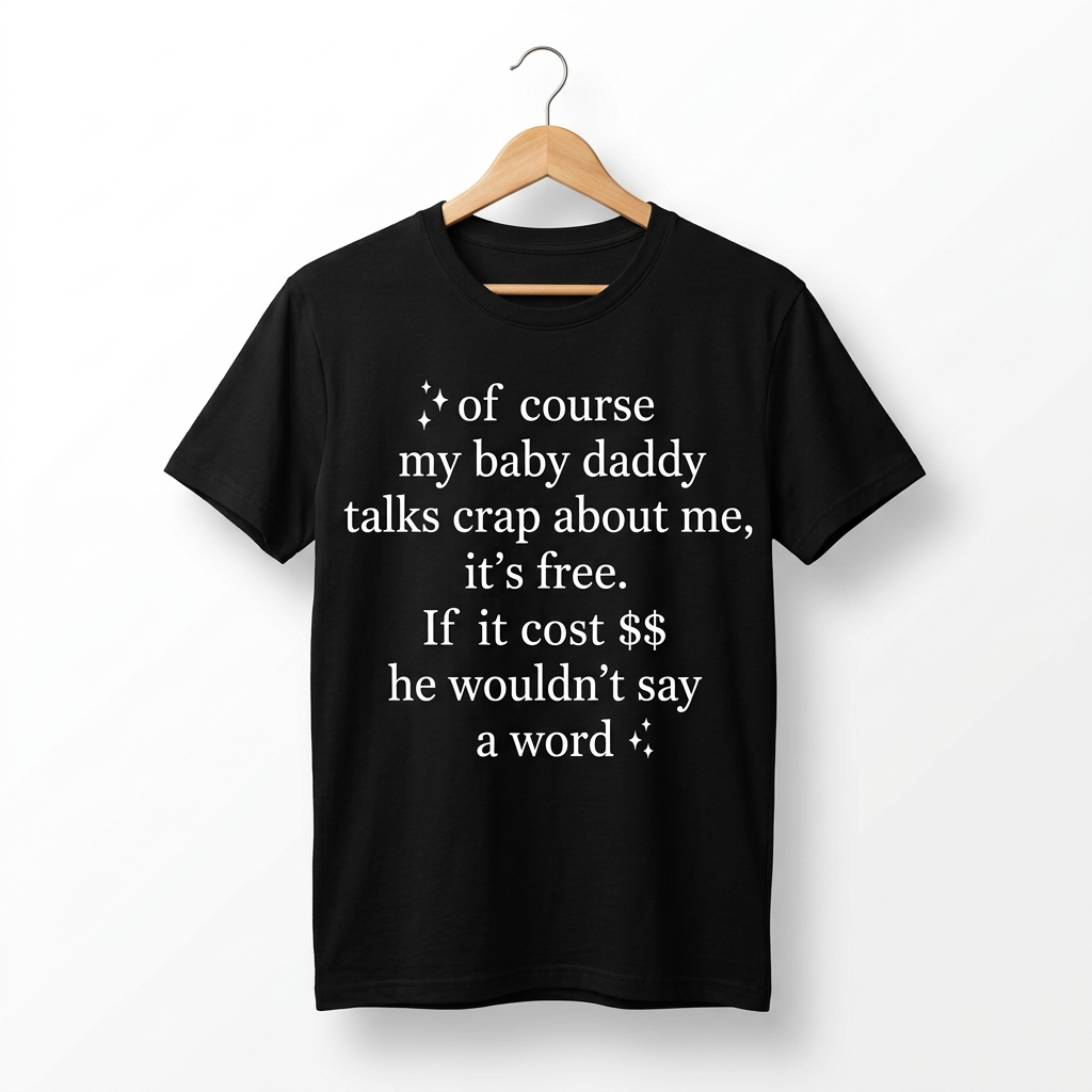 T-shirt « Of Course My Baby Daddy Talks Crap About Me » — Haut humoristique et sarcastique pour femme