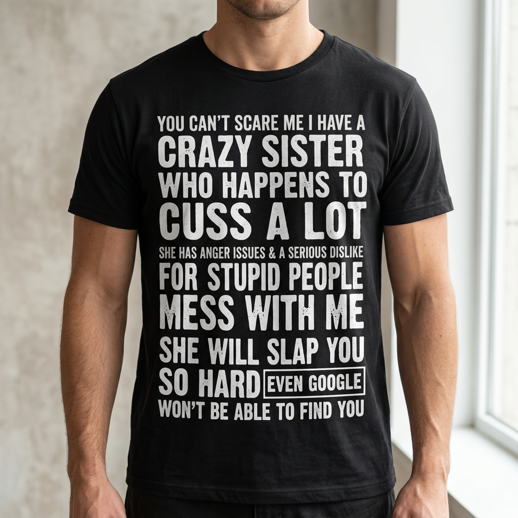 Crazy Sister T-Shirt – You Can't Scare Me Funny Sibling Gift