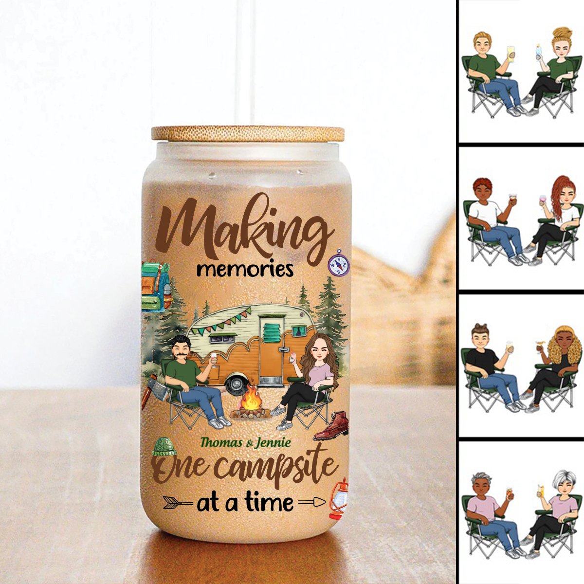 Camping Lovers - Making Memories One Campsite At A Time - Personalized Glass Can