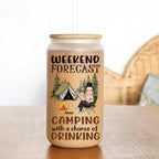 Camping Lovers - Weekend Forecast Camping With A Chance Of Drinking - Personalized Glass Can