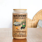Camping Lovers - Weekend Forecast Camping With A Chance Of Drinking - Personalized Glass Can