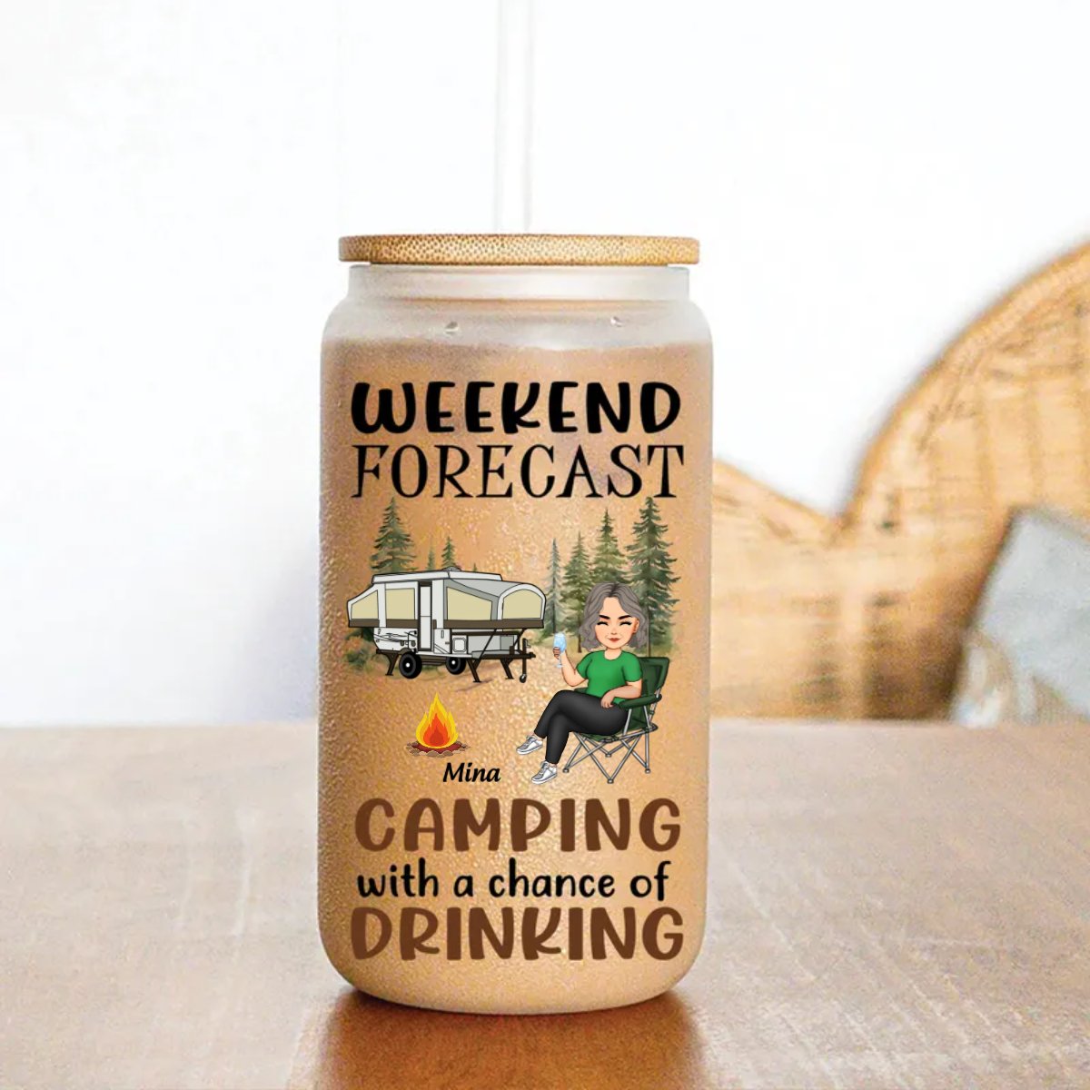 Camping Lovers - Weekend Forecast Camping With A Chance Of Drinking - Personalized Glass Can