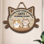 Cat Lovers - Cats Planning Escape - Personalized Shaped Wood Sign
