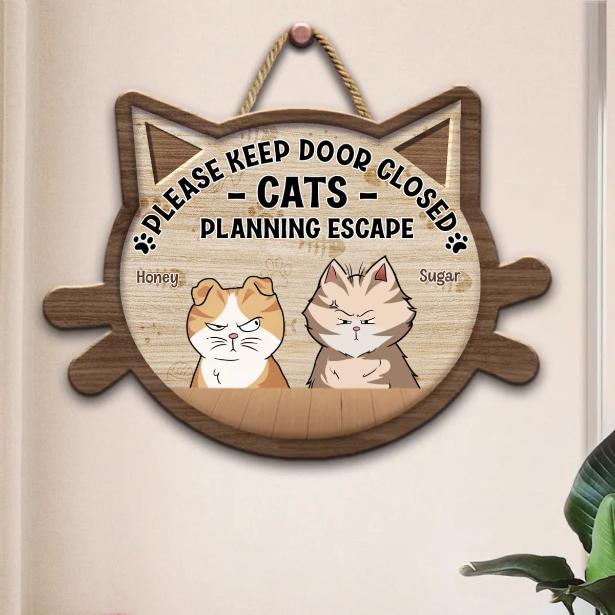 Cat Lovers - Cats Planning Escape - Personalized Shaped Wood Sign