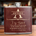 Couple - I Love You In The Morning Monogram - Personalized Leather Flask