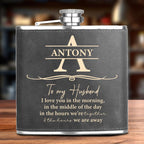Couple - I Love You In The Morning Monogram - Personalized Leather Flask
