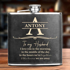 Couple - I Love You In The Morning Monogram - Personalized Leather Flask
