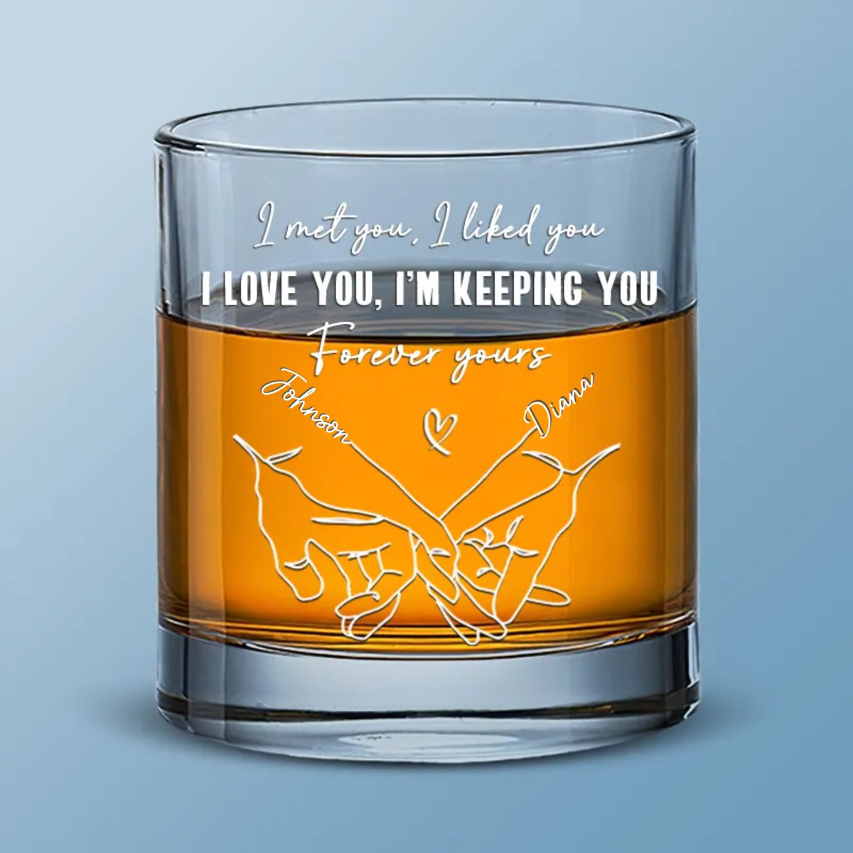 Couple - I Met You, I Liked You, I Loved You, I'm Keeping You - Personalized Engraved Whiskey Glass (QH)