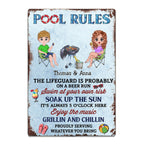 Couple - Pool Rules The LifeGuard Is Probably On A Beer Run - Personalized Metal Sign