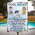 Couple - Pool Rules The LifeGuard Is Probably On A Beer Run - Personalized Metal Sign
