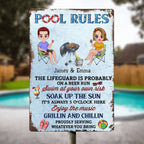 Couple - Pool Rules The LifeGuard Is Probably On A Beer Run - Personalized Metal Sign