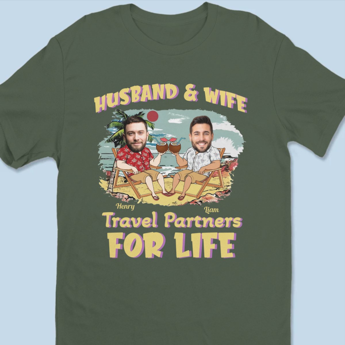 Custom Photo Husband And Wife Travel Partners For Life Vacation - Personalized Unisex T-shirt, Hoodie, Sweatshirt
