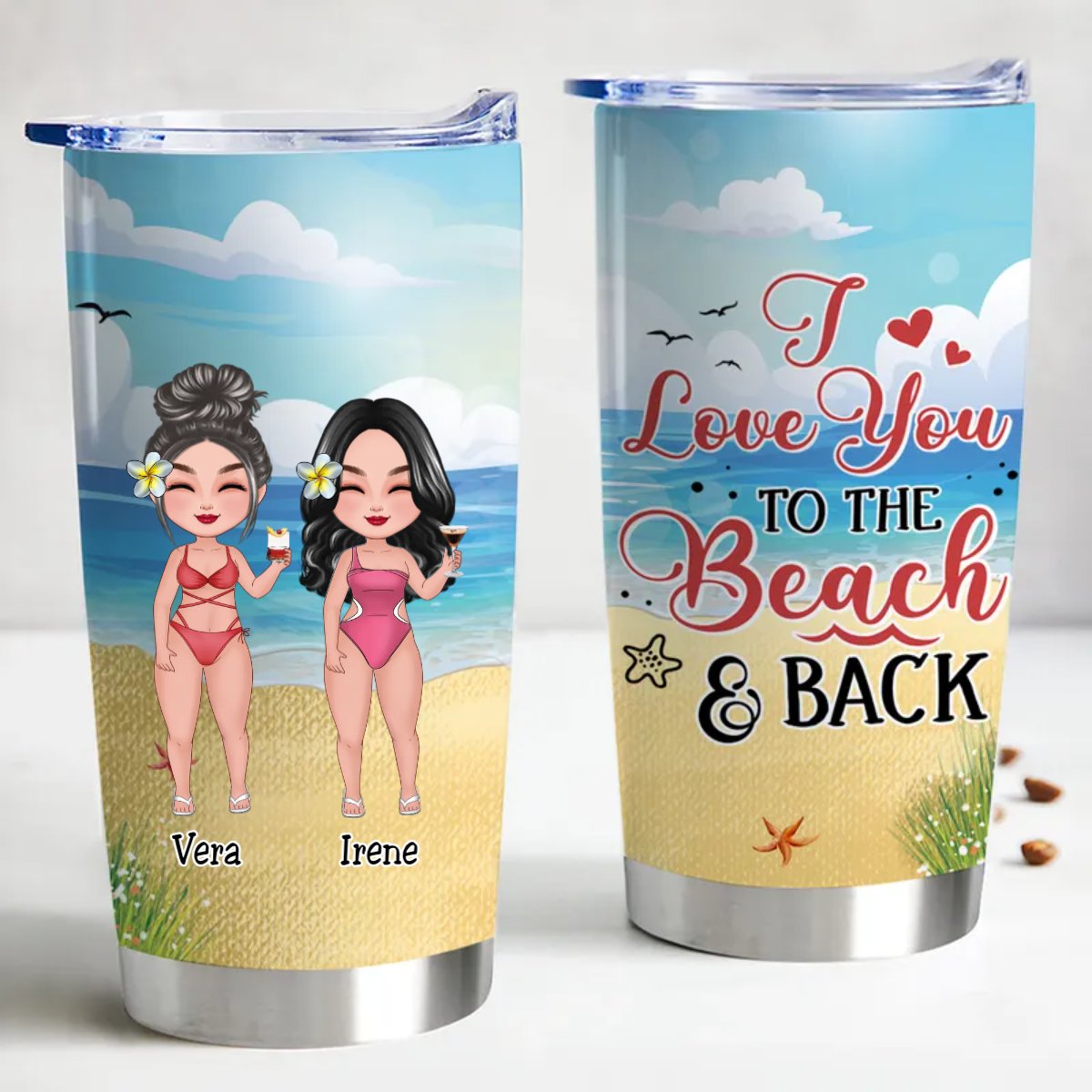Customized 20oz Tumbler: Beachy Love Insulated Travel Cup