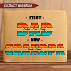 Dad - First Dad Now Grandpa - Personalized Leather Wallet