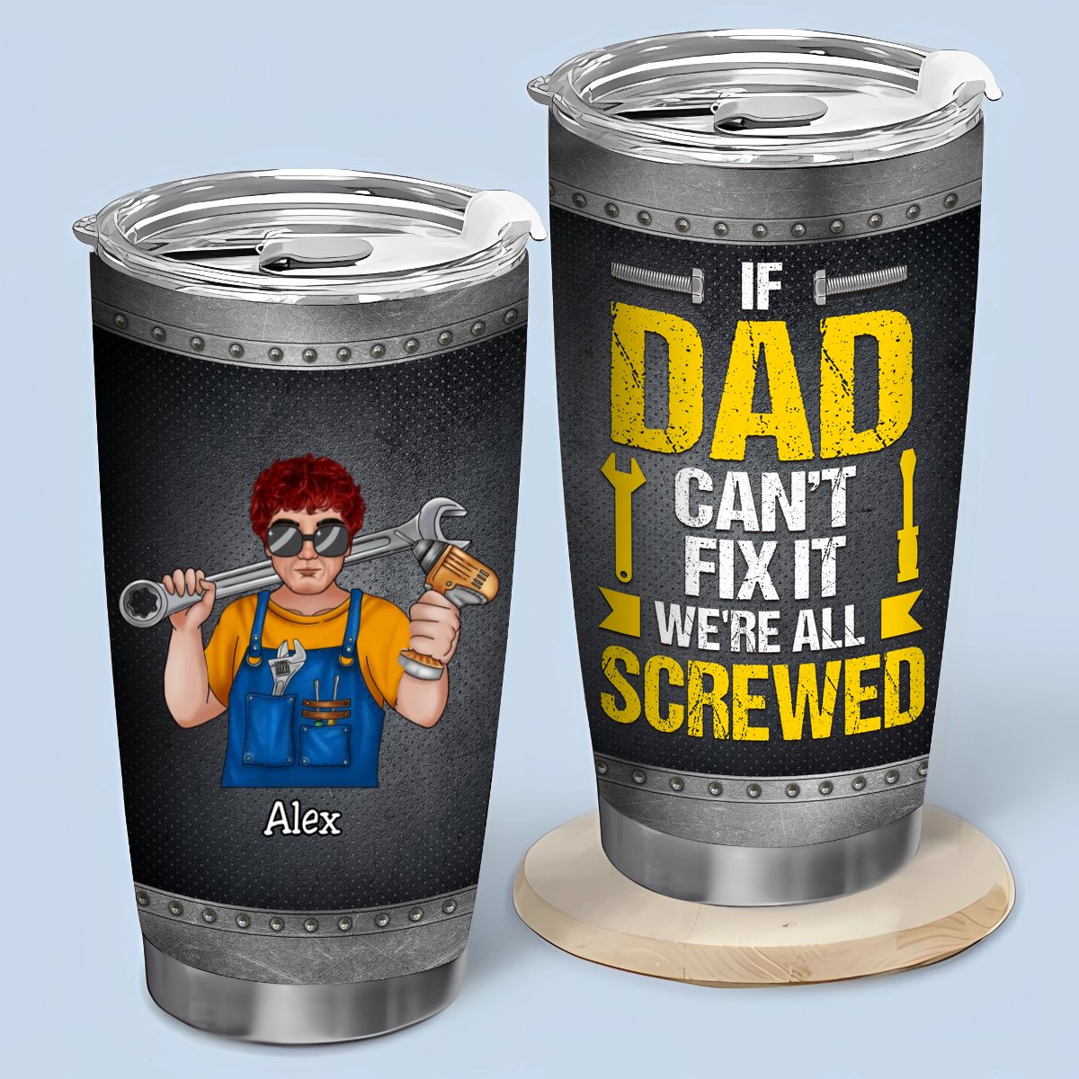 Dad's Fix-It 20oz Tumbler - Insulated Stainless Steel for Hot/Cold Drinks on the Go