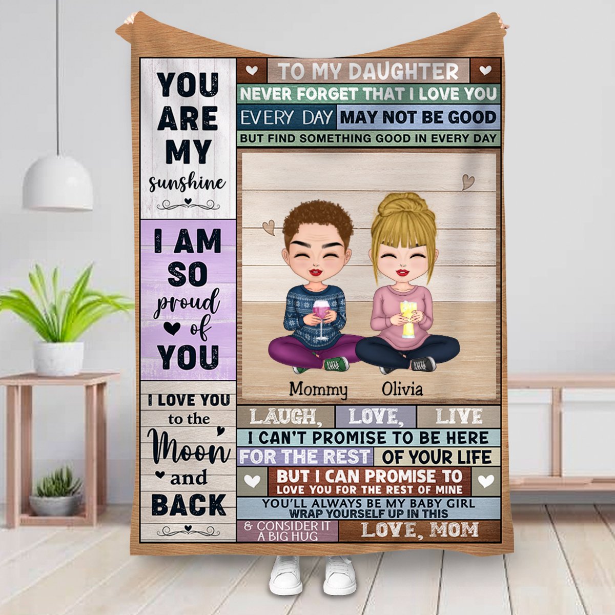 Daughter - I Love You To The Moon And Back - Personalized Blanket (Ver. 2)