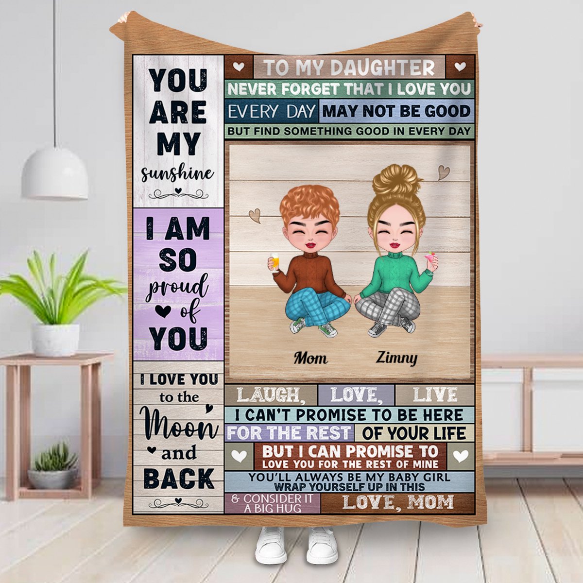 Daughters - I Love You To The Moon And Back - Personalized Blanket