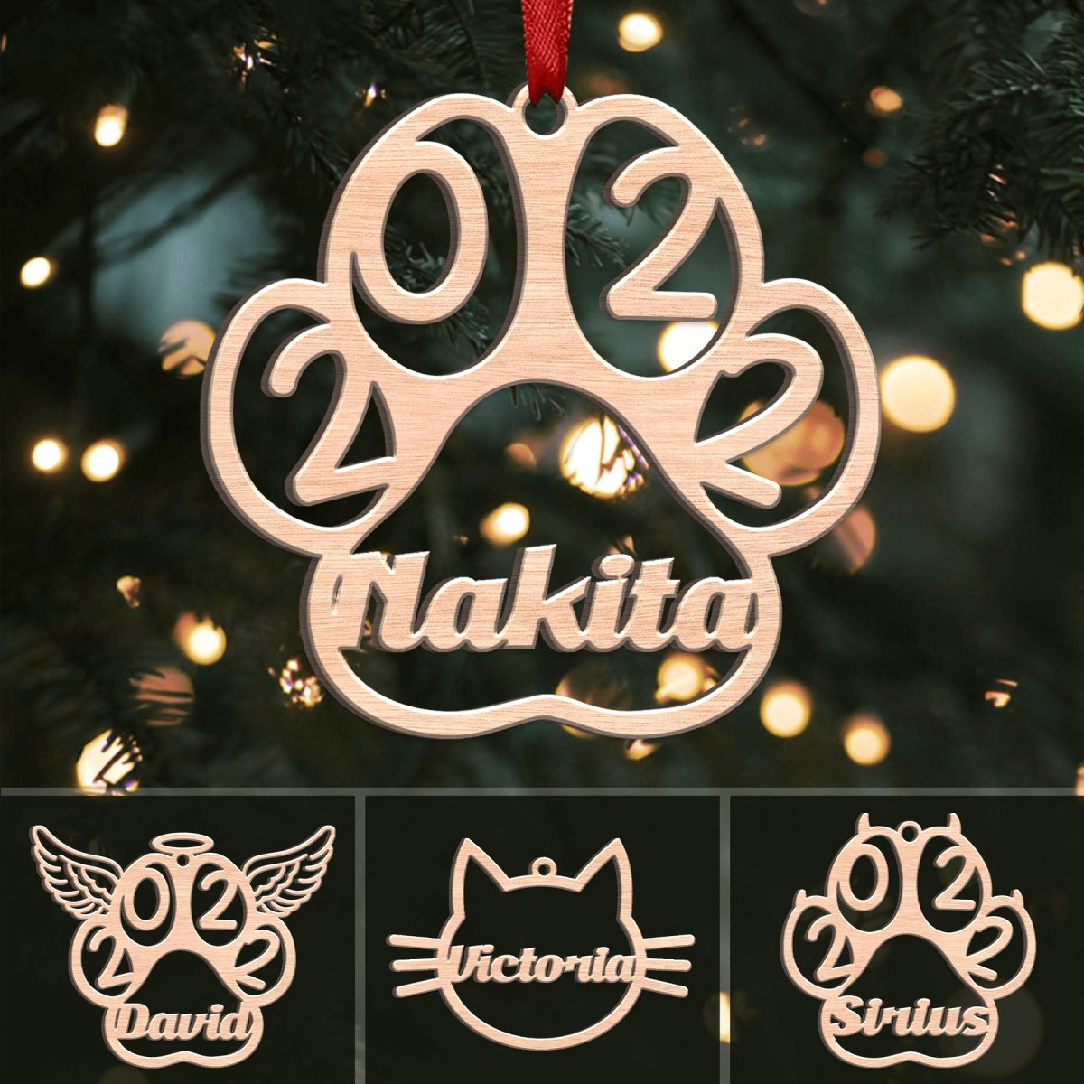 Dog Paw - Cat Paw - Cat Face - Wings Paw - Personalized Christmas Stainless Steel/Acrylic Ornament