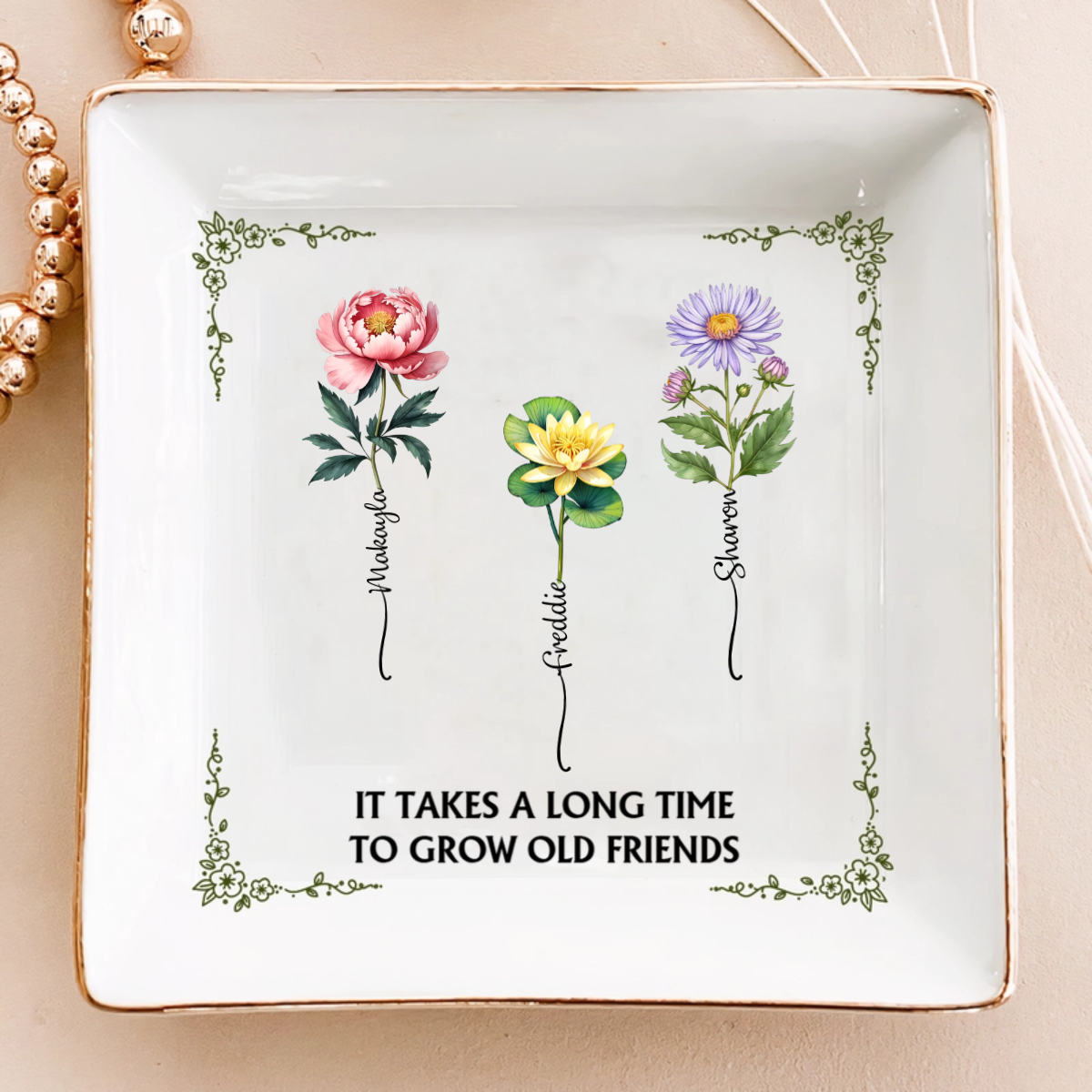 Geburtsblume „Grow An Old Friend“ – Personalisierte Schmuckschale