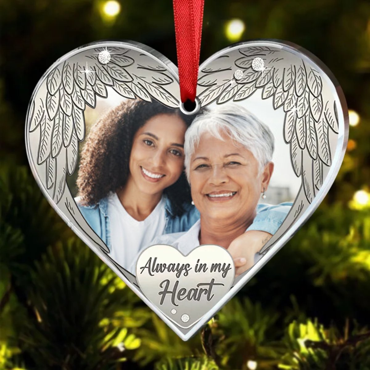 Family -  Always in my heart - Personalized Custom Photo Heart Ornament