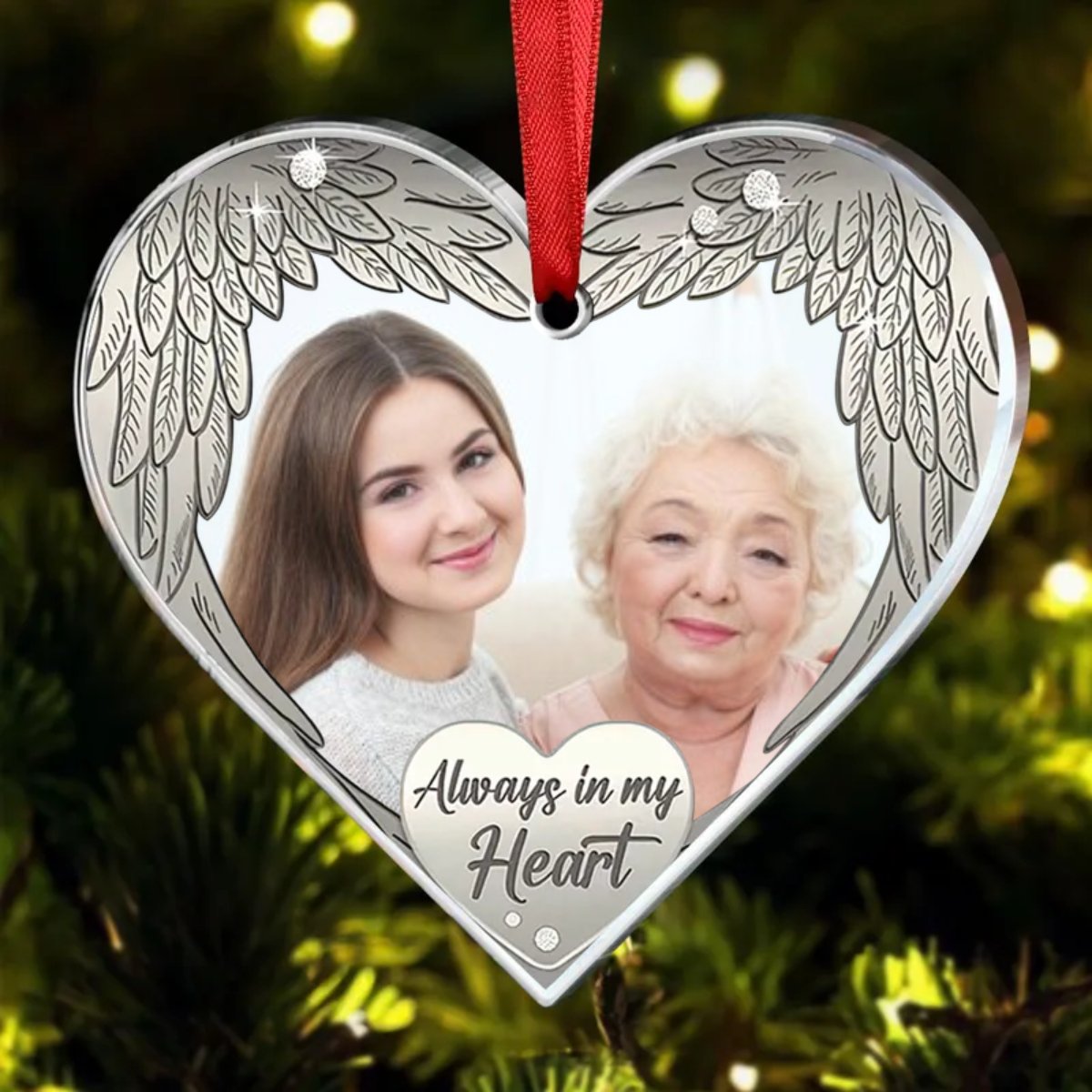 Family -  Always in my heart - Personalized Custom Photo Heart Ornament