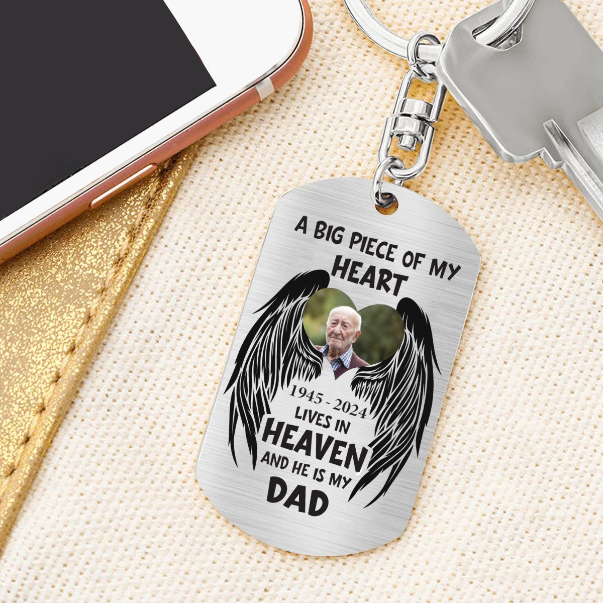 Family - Custom Photo A Big Piece Of My Heart Lives In Heaven - Personalized Engraved Stainless Steel Keychain (HJ)