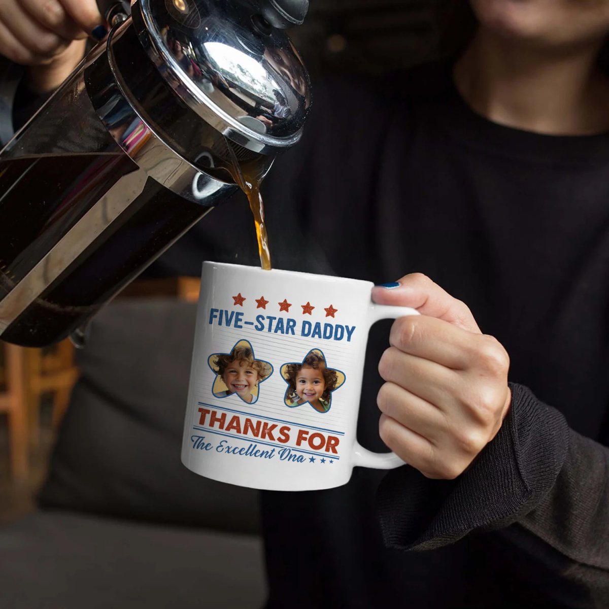 Family - Custom Photo Five - Star Dad Thanks For The Excellent DNA - Personalized Mug