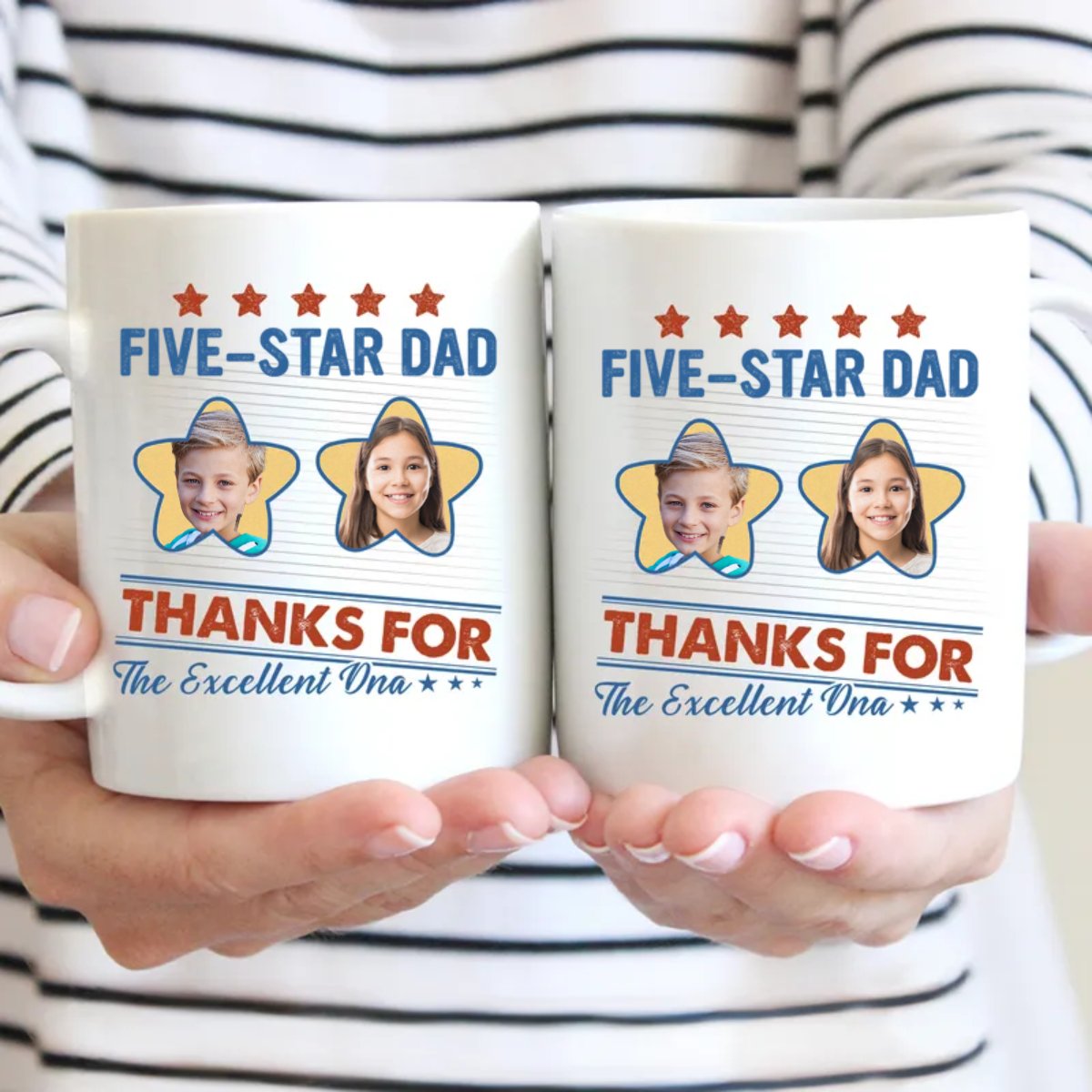 Family - Custom Photo Five - Star Dad Thanks For The Excellent DNA - Personalized Mug