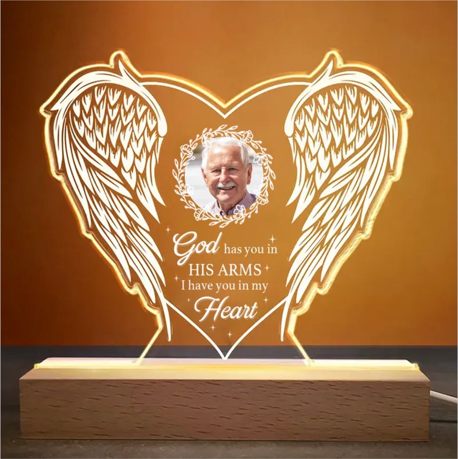 Family - Custom Photo God Has You In His Arms I Have You In My Heart - Personalized Acrylic LED Night Light