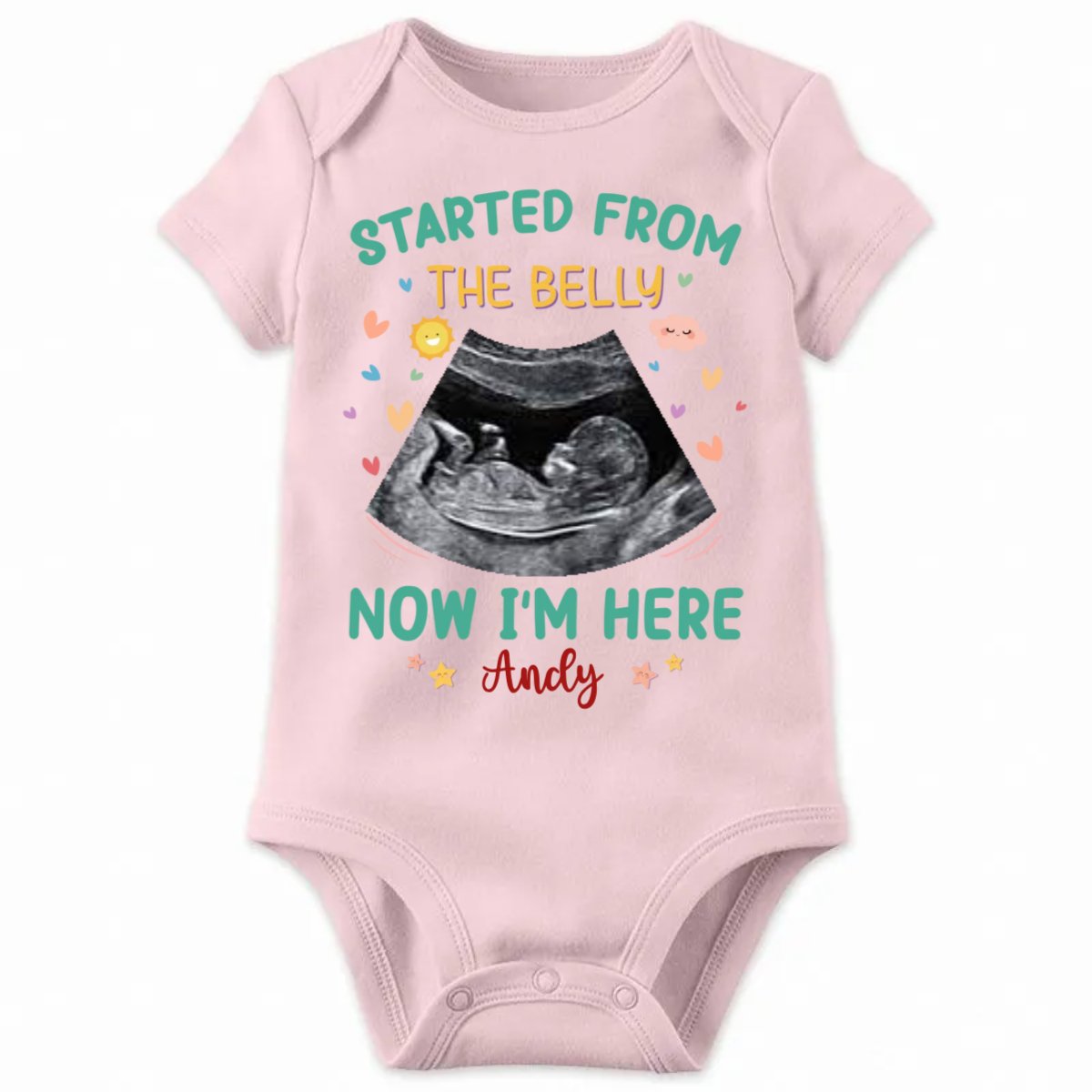 Family - Custom Photo Hello World, I'm New Here - Personalized Baby Onesies