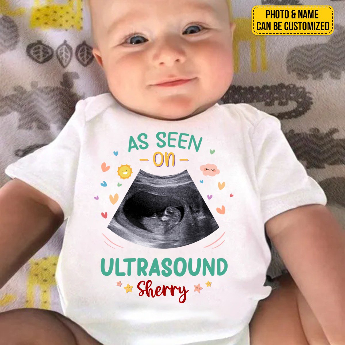 Family - Custom Photo Hello World, I'm New Here - Personalized Baby Onesies