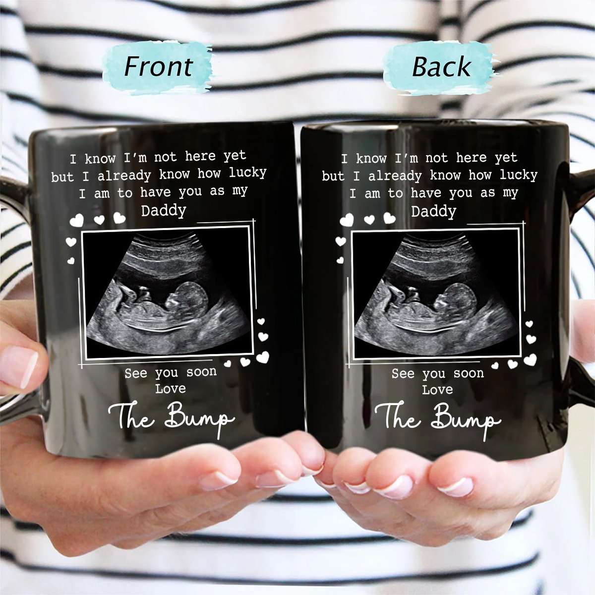 Family - Custom Photo I Know I'm Not Here Yet - Personalized Black Mug - Gift For Dad, Father, New Parents