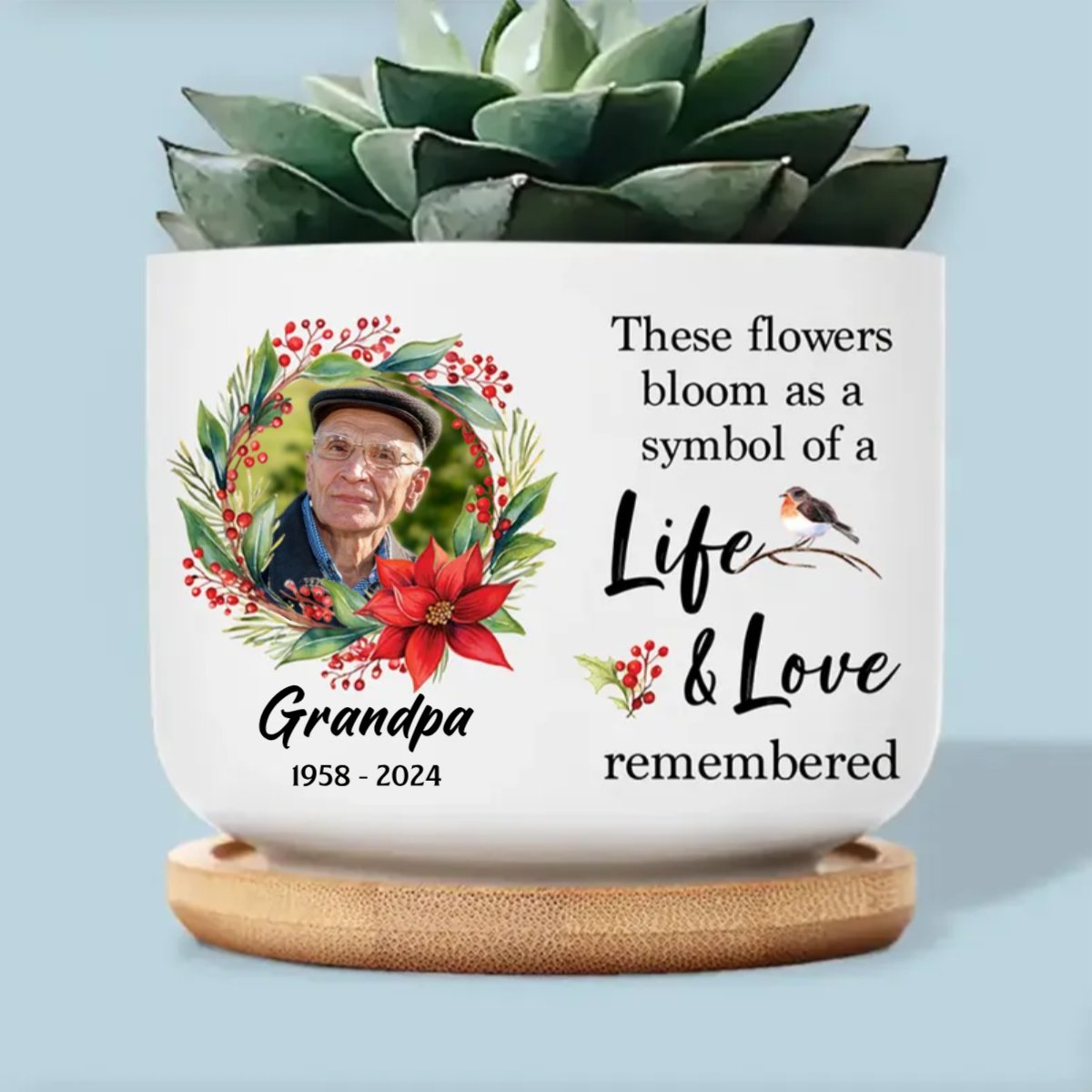 Family - Custom Photo These Flowers Bloom As a Symbol Of A Life  - Personalized Ceramic Plant Pot