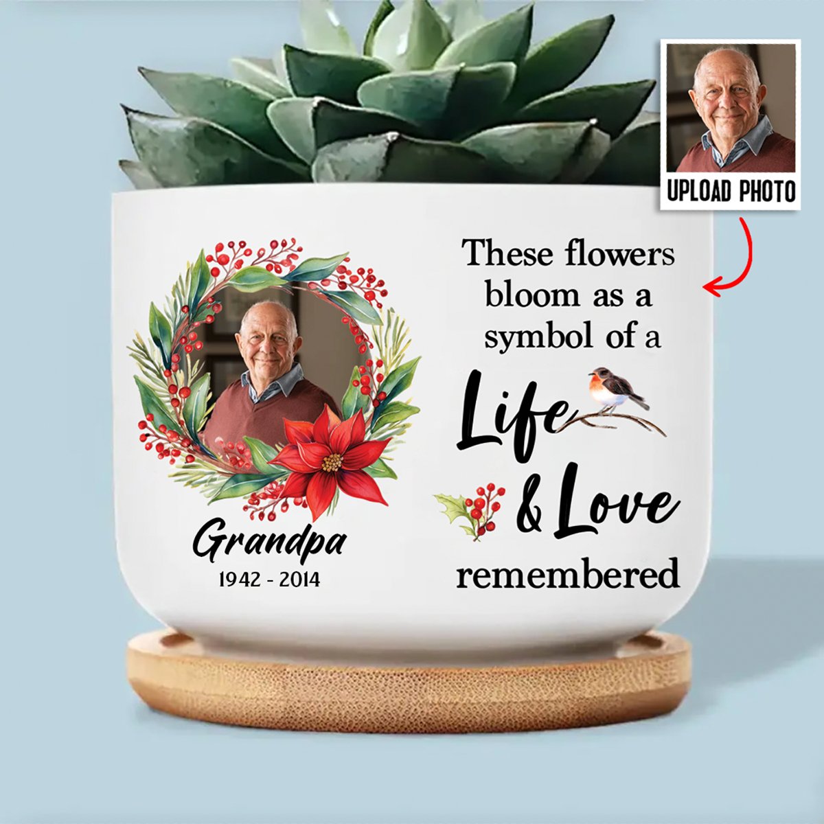 Family - Custom Photo These Flowers Bloom As a Symbol Of A Life  - Personalized Ceramic Plant Pot