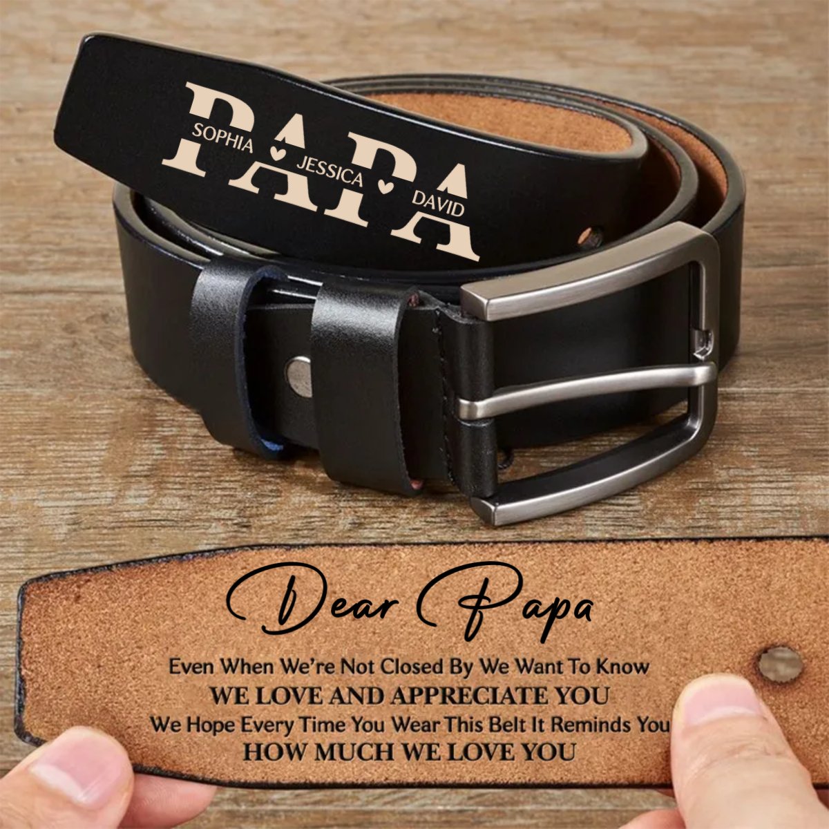 Family - Dad It Reminds You How Much We Love You - Personalized Engraved Leather Belt