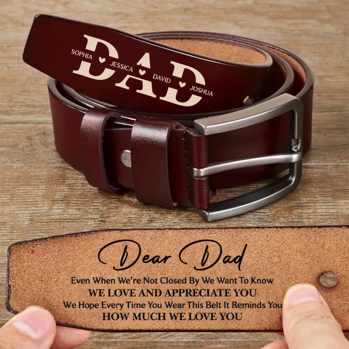 Family - Dad It Reminds You How Much We Love You - Personalized Engraved Leather Belt