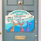 Family - Mermaids welcome shells optional - Personalized Shaped Wood Sign