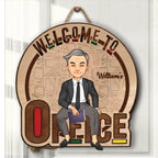 Famille - Bienvenue dans mon bureau - Panneau en bois personnalisé de forme découpée