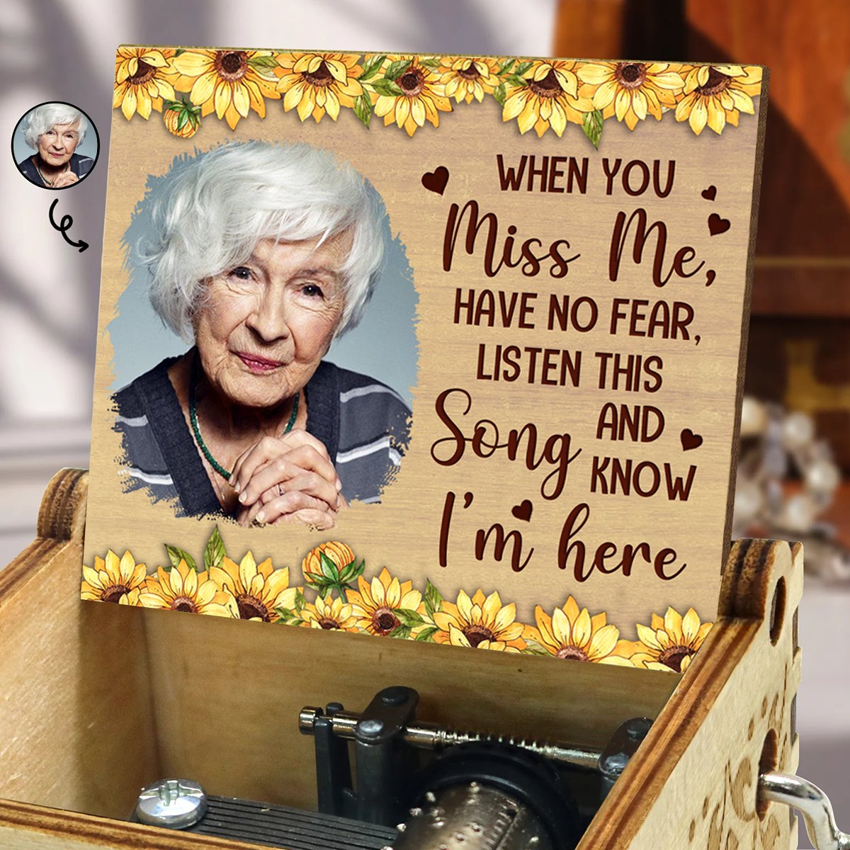 Family - When You Miss Me - Personalized Spin Button, Hand Crank Music Box