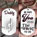 Father - Be Safe Kids Holding Dad Hands - Personalized Engraved Stainless Steel Keychain (HJ)