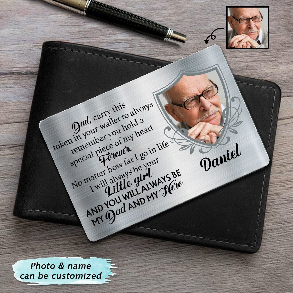 Father -Custom Photo Carry This Token In Your Wallet - Personalized Custom Aluminum Wallet Card